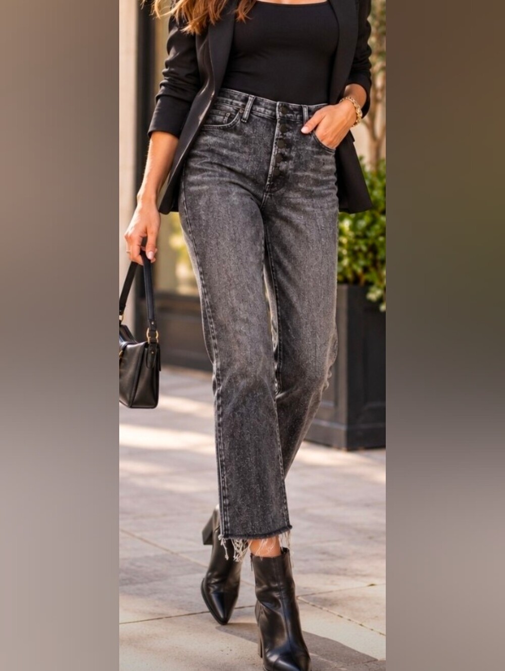 Mother The Pixie Dazzler Straight Leg Jeans in Black Waist 27